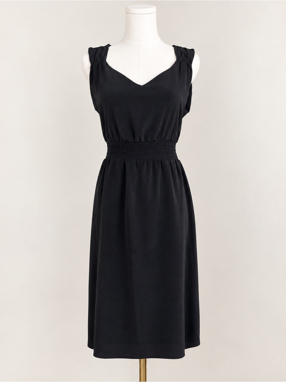 Banana Republic Black Sleeveless Midi Dress with Smocked Waist